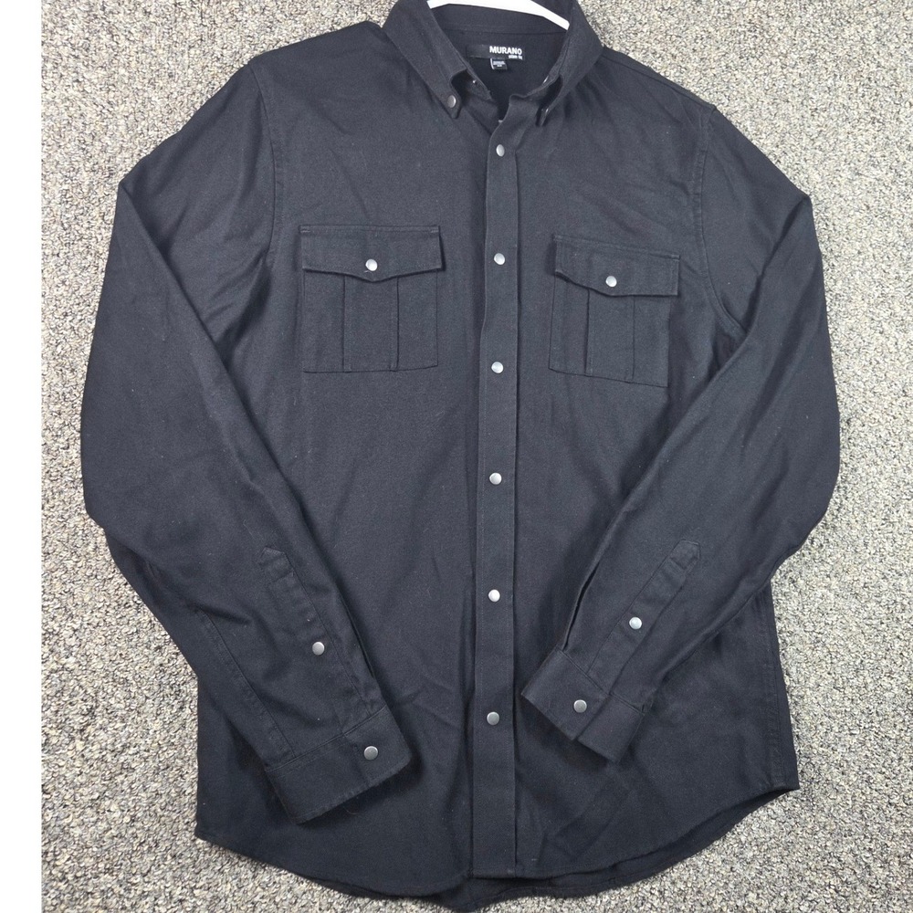 Murano Long Sleeve Shirt Mens Medium Black Slim Fit Snap Pocket Utility Twill
